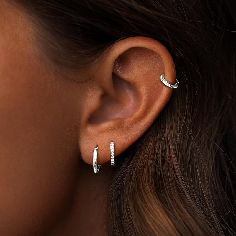 Poxtex Small Sterling Silver Huggie Hoop Earrings Set for Women, Hypoallergenic 14K Gold Plated Hoops Stacks for Multiple Piercings, Dainty Cute Mini Lightweight Cartilage Studs Trendy Jewelry Gift - Image 5